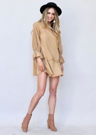 100% cotton scoop neck khaki dress with frayed detailing