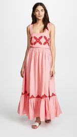 2018 Pink Linen Embroidery Women Maxi Dress Summer