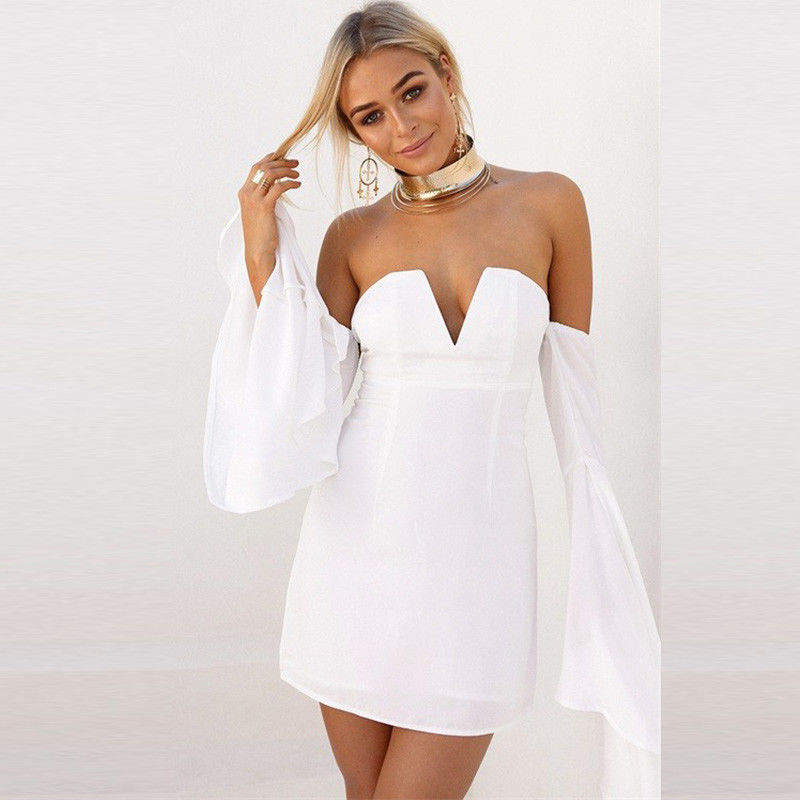 Sexy Women Off shoulder Bodycon White Women Dress