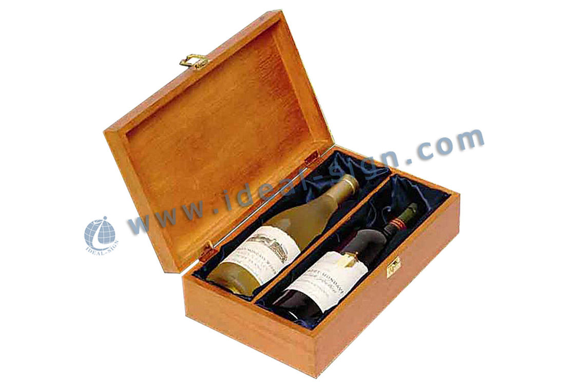 Pine Bar Wooden Wine Gift Boxes CYMK Silk Printing For 2 Bottles Wine Packaging